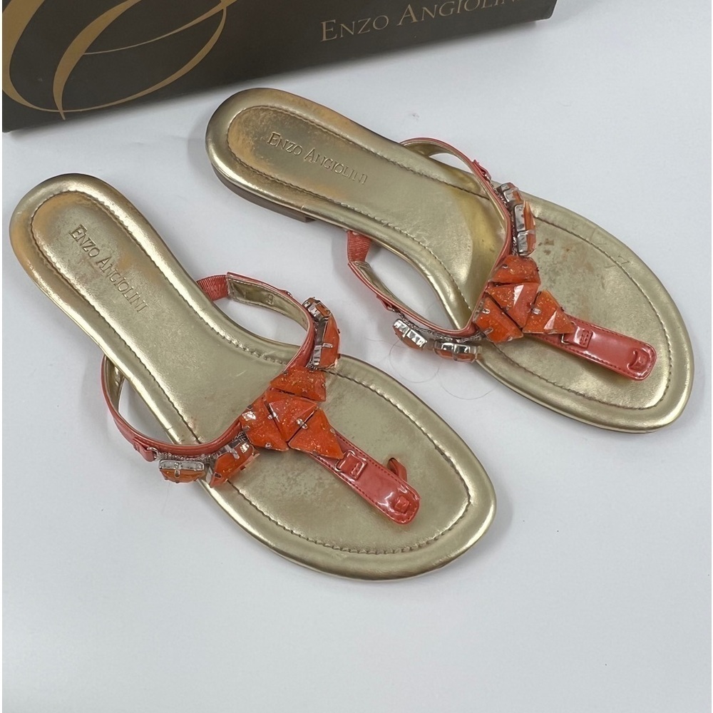 ✅ Enzo Angiolini LADIES ORANGE JEWELED SANDALS SIZE 9.5 BOX INCLUDED